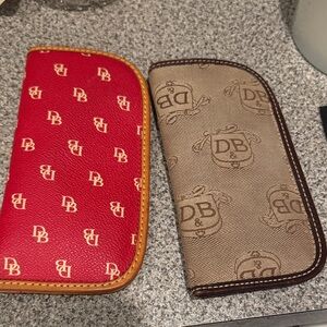 Dooney & Bourke Red and Brown Logo Duo glass cases